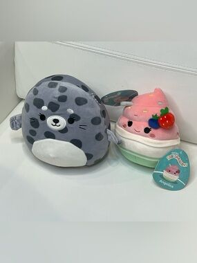Squishmallows Odile The Spotted Seal  Holiday 8” Angelica The Frozen Yogurt 5”